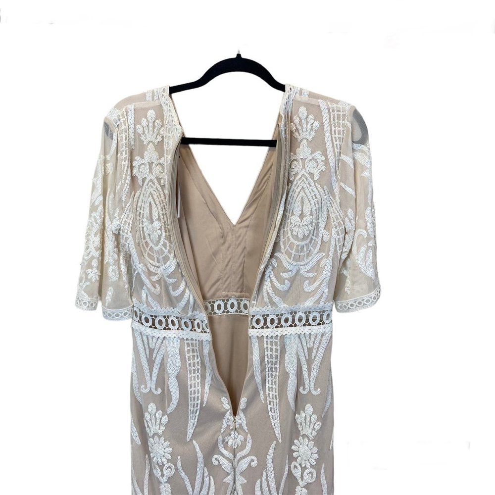 Endless Rose Beaded Brocade Dress Womens Size S White Sequin Nude lining - Picture 7 of 15